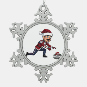 Nutcracker Curling Player Holiday Winter Sports Snowflake Pewter Christmas Ornament