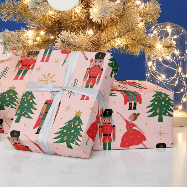 Nutcracker Cute Pink Christmas Wrapping Paper (Holidays)