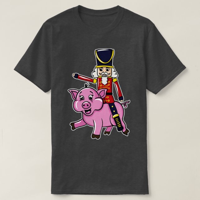 Nutcracker Doll Riding Pig T-Shirt (Design Front)