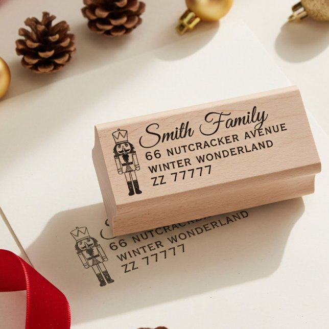 Nutcracker Family Name Return Address Rubber Stamp (Elevate your holiday mail and crafts with this charming nutcracker stamp. Add your name and address)