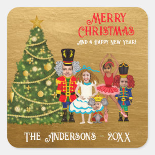 Nutcracker Family of Five Funny Merry Christmas Square Sticker