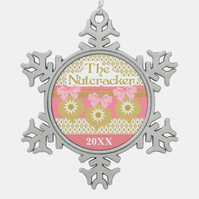 Nutcracker Gold Snowflake Pewter Christmas Ornament (Front)