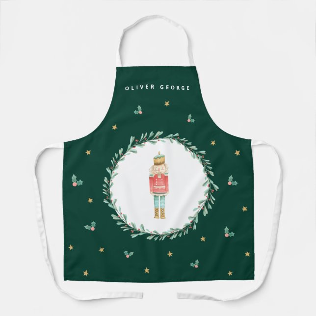 Nutcracker green botanical cute Christmas Apron (Front)