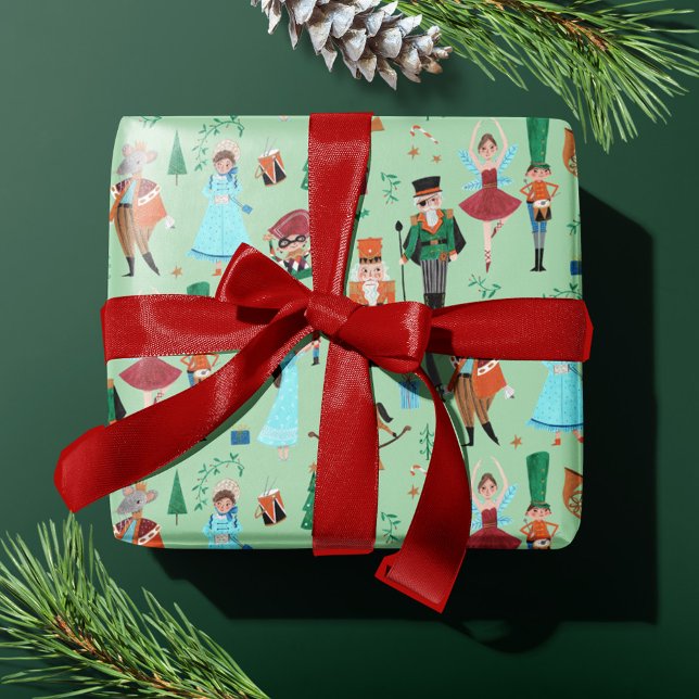 Nutcracker Green Christmas Holiday Wrapping Paper (Cute Nutcracker Pastel Green Christmas Holiday Wrapping Paper)