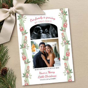 Nutcracker Growing By Two Feet Green Baby Reveal Holiday Card
