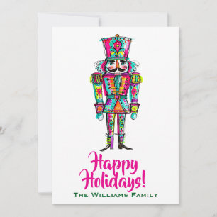 Nutcracker Happy Holidays Boho Cute Pink Christmas Holiday Card