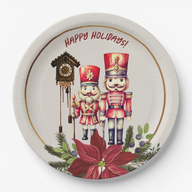 Nutcracker Happy Holidays  Cuckoo Greetings Paper Plate (Front)
