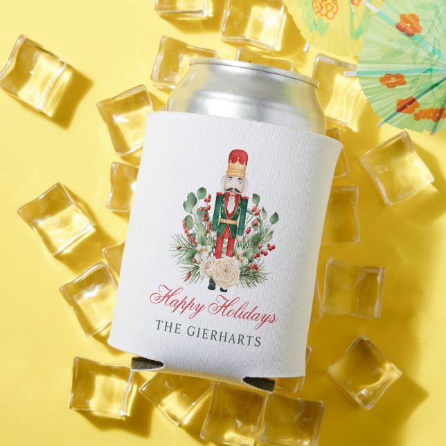 Nutcracker Happy Holidays Custom Christmas Can Cooler (In Situ Summer)