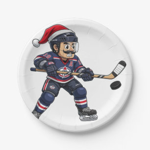 Nutcracker Hockey Athlete Winter Sports Christmas Paper Plate