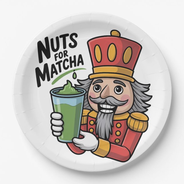 Nutcracker Holding Matcha Latte Funny Nuts For Mat Paper Plate (Front)