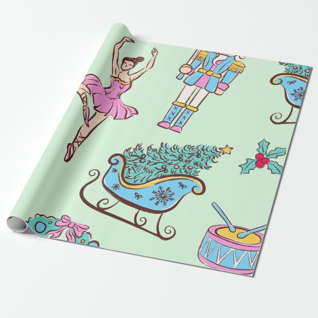 Nutcracker Holiday Ballet Wrapping Paper (Unrolled)