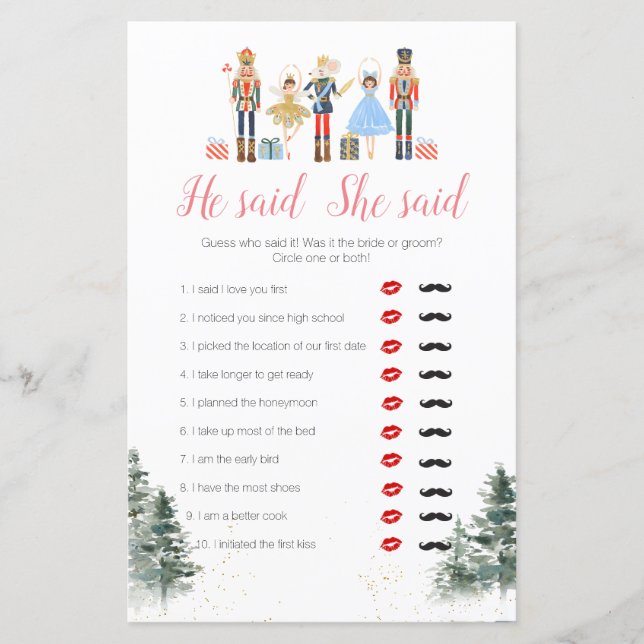 Nutcracker Holiday Bridal Shower He Said She Said (Front)