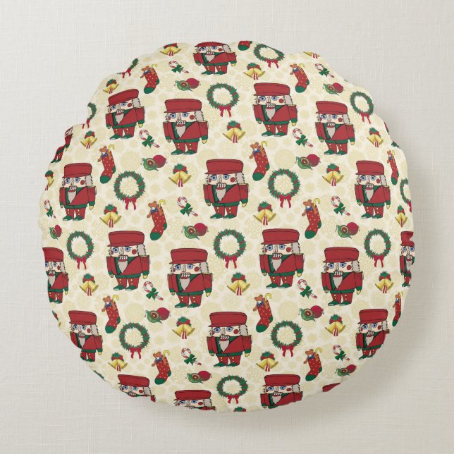 Nutcracker Holiday Christmas Round Cushion (Front)
