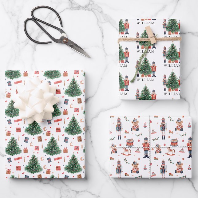 Nutcracker holiday Gift Wrap (Holiday Nutcracker Christmas Gift Wrapping Paper with Toys Presents and Trees by Painted Paperie
)
