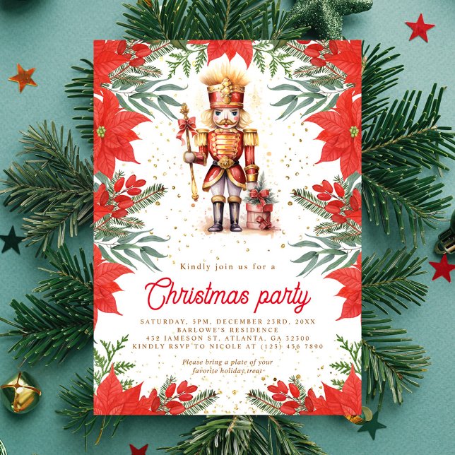 Nutcracker Holiday Greenery Christmas Party Invitation (Nutcracker Greenery Christmas Party Invitation)