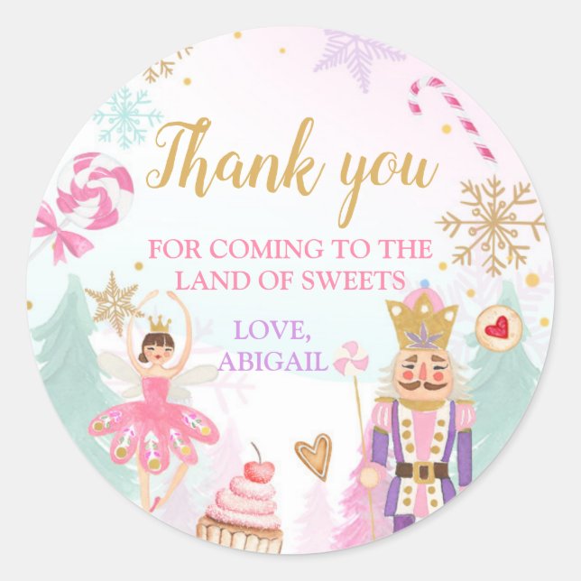 Nutcracker Land of Sweets Girl Birthday Favour Classic Round Sticker (Front)