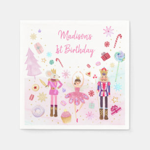Nutcracker Land of Sweets Pink Gold Birthday Napkin