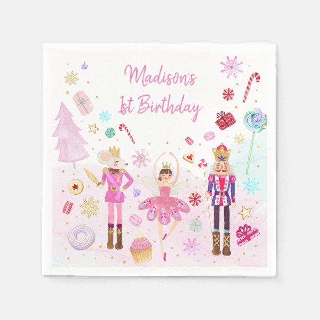 Nutcracker Land of Sweets Pink Gold Birthday Napkin (Front)