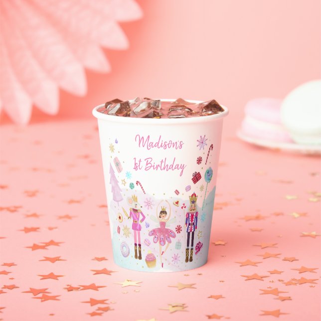 Nutcracker Land of Sweets Pink Gold Birthday Paper Cups (Insitu)