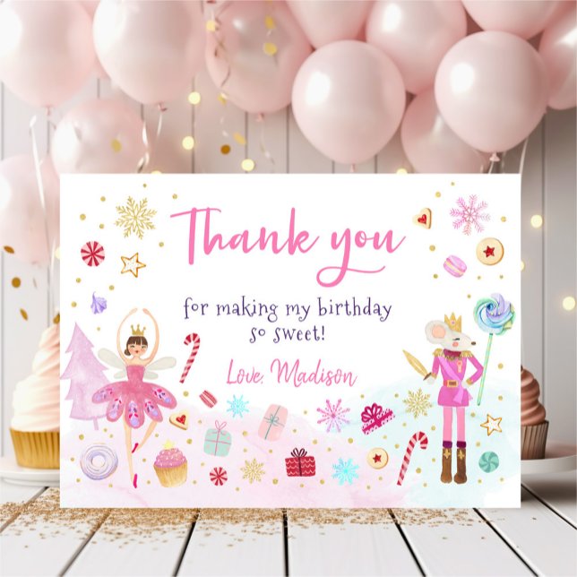 Nutcracker Land of Sweets Pink Gold Birthday Thank You Card (Creator Uploaded)