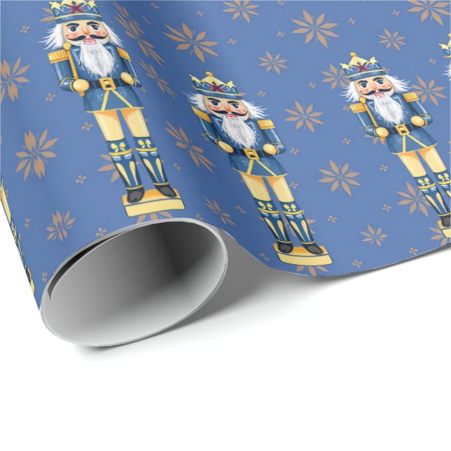 Nutcracker Men Blue and Gold Traditional Wrapping Paper (Roll Corner)