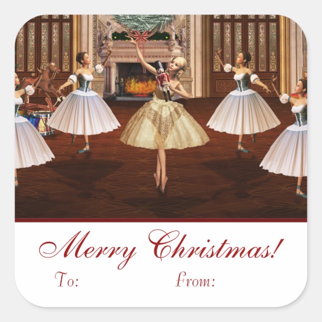 Nutcracker Merry Christmas Gift Tag Stickers (Front)