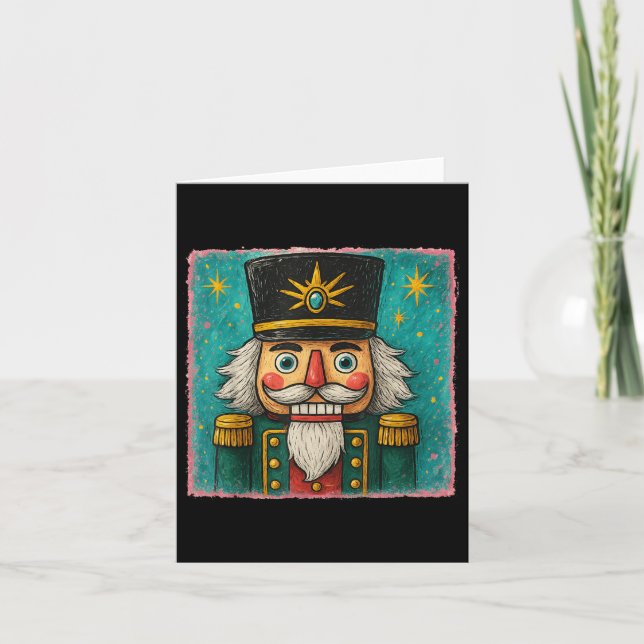 Nutcracker Merry Christmas Men Women Kids Painting Card (Front)