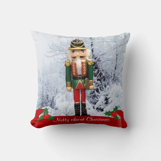 Nutcracker “Nutty about Christmas” Throw Pillow (Front)