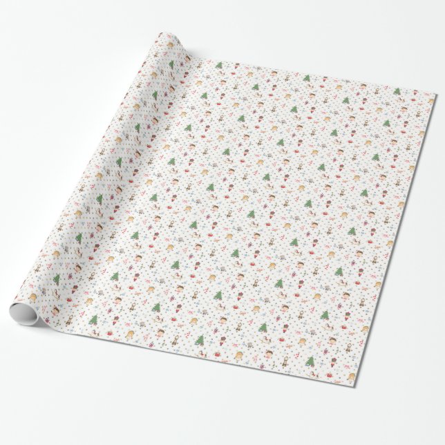 Nutcracker on White and Gold Polka Dot Wrapping Paper (Unrolled)