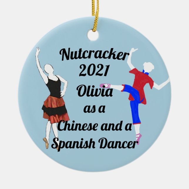 Nutcracker Ornament-Chinese and  Spanish Dancer Ce Ceramic Ornament (Front)