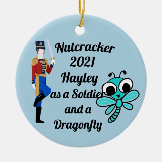 Nutcracker Ornament-Soldier and Dragonfly  Ceramic Ornament (Front)