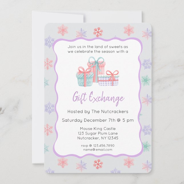 Nutcracker Pastel Christmas Gift Exchange Invitation (Front)