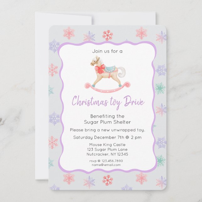 Nutcracker Pastel Christmas Toy Drive Invitation (Front)