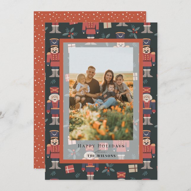 Nutcracker Pattern Christmas Holiday Photo Card (Front/Back)