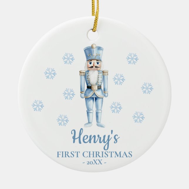 Nutcracker Personalised Baby's First Christmas Ceramic Ornament (Front)
