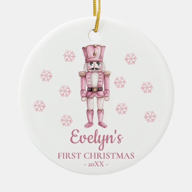 Nutcracker Personalized Girl's First Christmas Ceramic Ornament (Front)