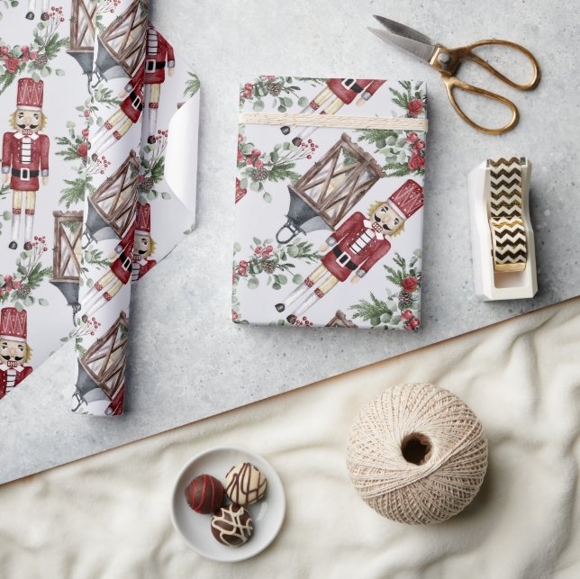 Nutcracker Pine Holly Lantern Christmas Wrapping Paper (Crafts)