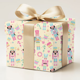 Nutcracker Pink Blue Yellow Christmas Pattern Wrapping Paper