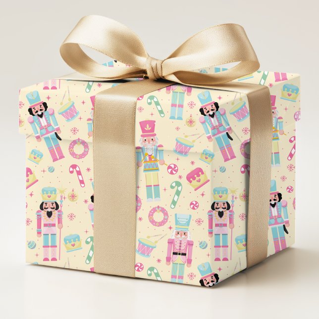 Nutcracker Pink Blue Yellow Christmas Pattern Wrapping Paper (Creator Uploaded)