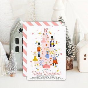 Nutcracker Pink Christmas Tree Girl Birthday Invitation