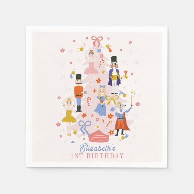 Nutcracker Pink Christmas Tree Holiday Birthday Napkin (Front)