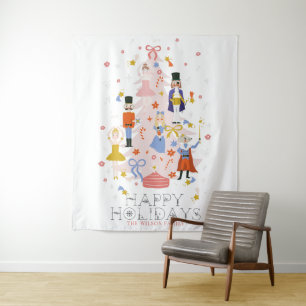 Nutcracker Pink Christmas Tree Holiday Tapestry