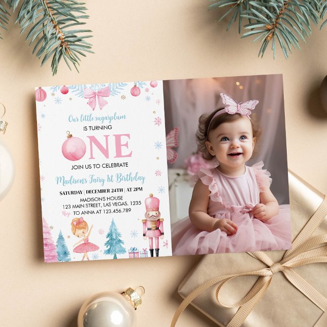 Nutcracker Pink Fairy Birthday Photo Invitation (Creator Uploaded)
