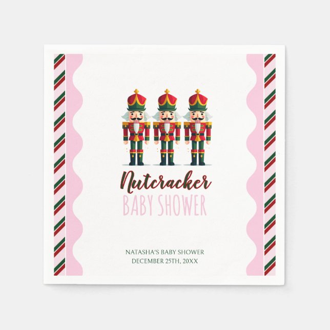 Nutcracker Pink Girl Christmas Baby Shower  Napkin (Front)