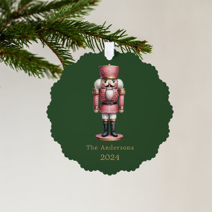 Nutcracker pink green simple Christmas Tree Decoration Card