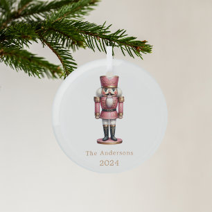 Nutcracker pink white minimalist Christmas Glass Tree Decoration