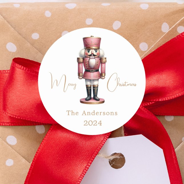 Nutcracker pink white simple Christmas Classic Round Sticker (Creator Uploaded)