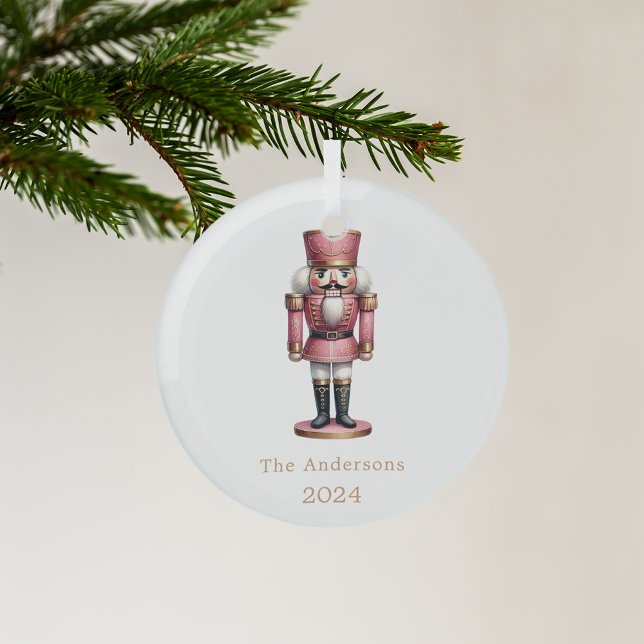 Nutcracker pink white simple Christmas Glass Tree Decoration (Creator Uploaded)