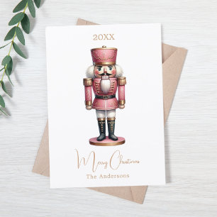 Nutcracker pink white simple Christmas Holiday Card