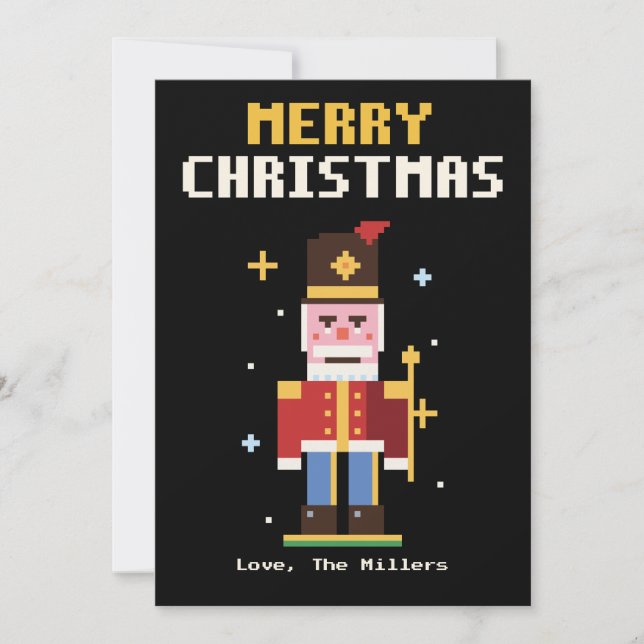 Nutcracker Pixel Art Christmas Card (Front)